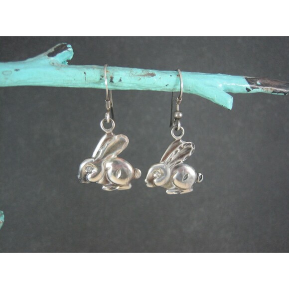 Sterling Rabbit Earrings Vintage Silver Bunny - Picture 1 of 16